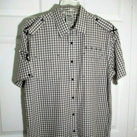 Mens Gingham Casual Button Front Shirt sz XXL Brown White Freedom Hope - Picture 1 of 12